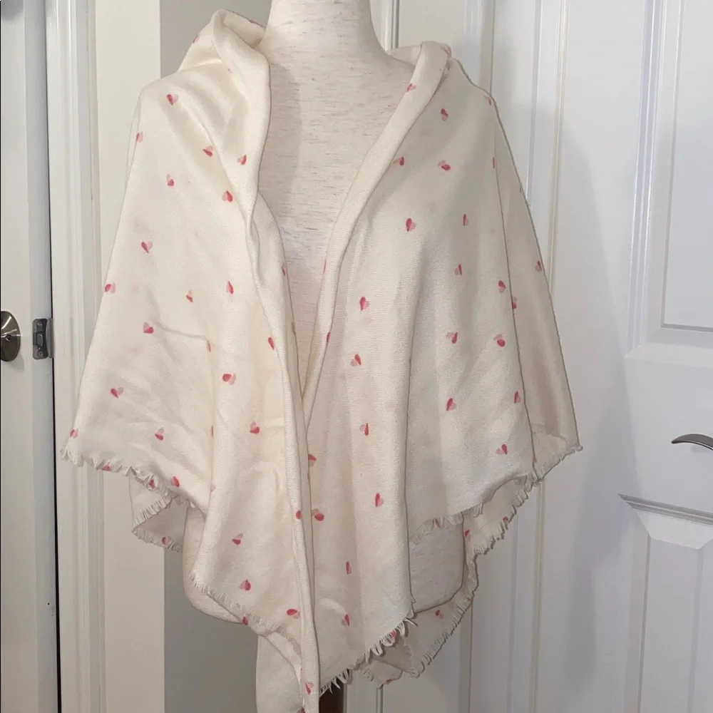 Cream Scarf with Pink Hearts